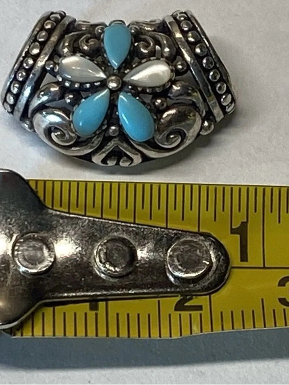 Vtg STH Sterling Silver Turquoise & Mother of Pearl Flower Slide Earrings Set